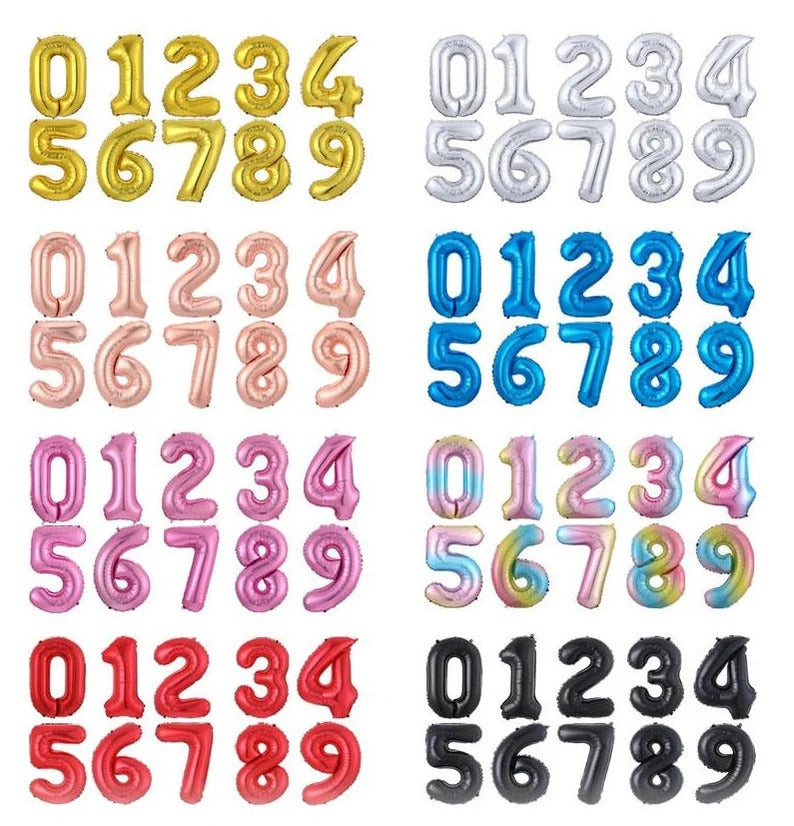 Large foil Number Balloons 8 Different colours Inflate with Air or Helium